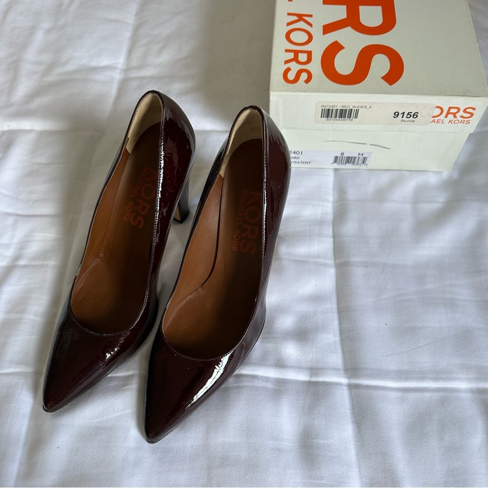 KORS Michael Kors Burgundy Red Patent Leather Point Toe Pumps